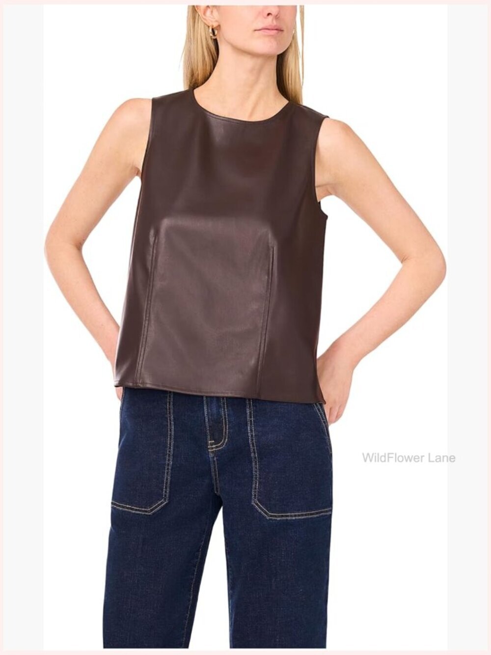 Sleeveless Tank Top Jewel Neck Classic Fit Polyester Solid